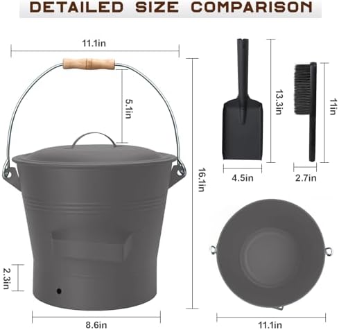 BRIAN & DANY Ash Bucket with Lid, 2.6 Gallon Fireplace Ash Bucket with Shovel - Image 2