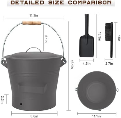 BRIAN & DANY Ash Bucket with Lid, 2.6 Gallon Fireplace Ash Bucket with Shovel - Image 2
