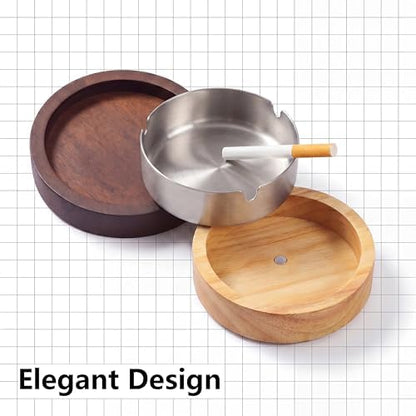 Ashtray with Lid, Wooden with Stainless Steel Insert - Image 5