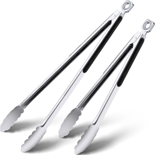 12" & 17 Inch Extra Long Metal Tongs, Grilling Tongs, Stainless Steel Tongs by HE-SANQI