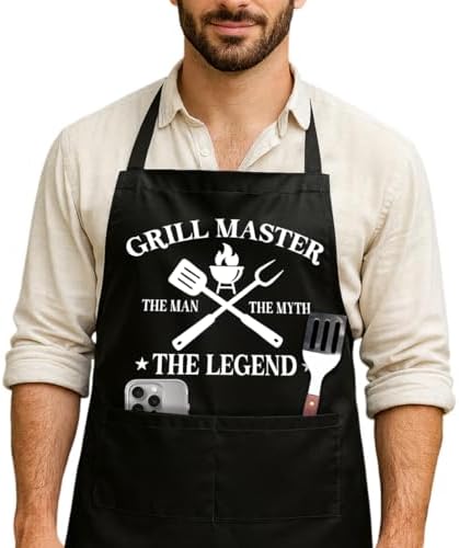 Funny Black Grill Apron with Pockets by NIORAYNA