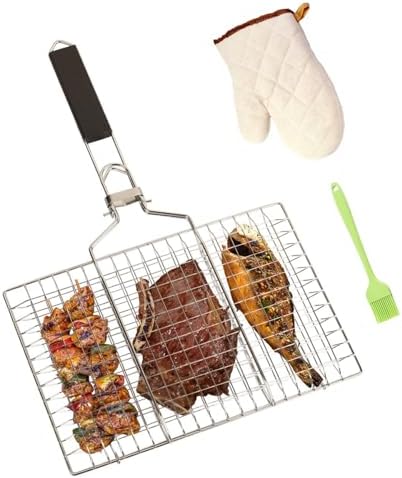 Fish Grill Basket BBQ Grilling Rack Kabob Veggies Shrimp Stainless Steel Cage by Unknown