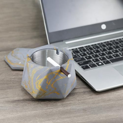 FREELOVE Concrete Ashtray with Lid & Stainless Steel Ashtrays - Image 5