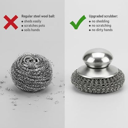 5 Pcs Steel Wool Scrubber with Handle: Stainless Steel Scrub Set - Image 3