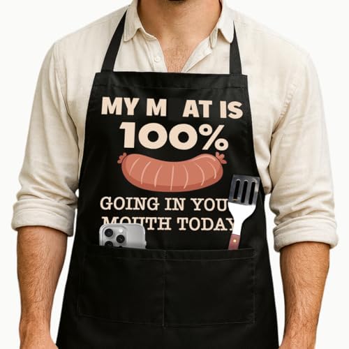 Funny Black Grill Apron with Pockets by NIORAYNA