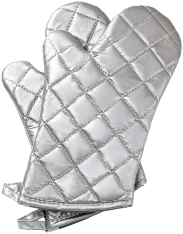 Silver 13" Quilted Oven Mitts Set of 2 Heat Resistant by ARCLIBER
