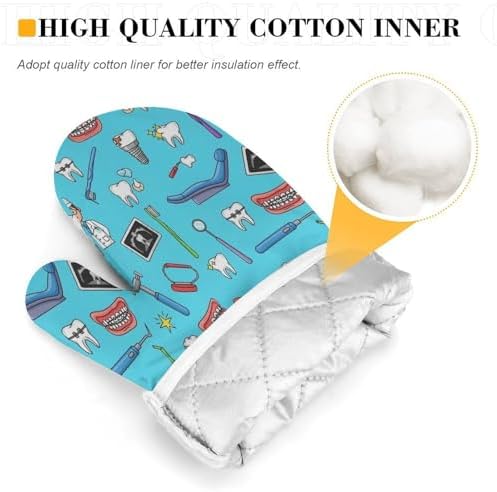 2 Pcs Kitchen Gloves Hot Pad Teeth Dental Blue Farmhouse Pot Holder Oven Mitts - Image 4