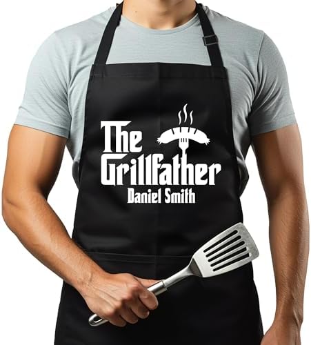Custom Grill Master Aprons for Men, Mens Grilling Gifts for Fathers Day by KenzalCustomized