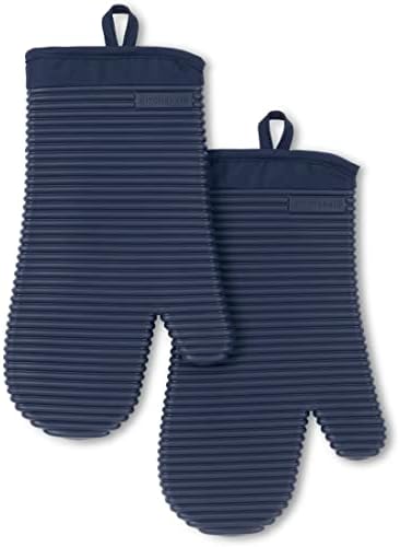 KITCHENAID Ribbed Soft Silicone Oven Mitt 2-Pack Set, Ink Blue by KitchenAid