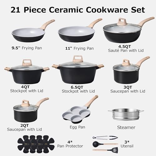 CAROTE 21pcs Ceramic Cookware Set, Pots and Pans Set - Image 2