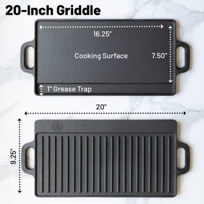 20 x 9 inch Large Reversible Seasoned Cast Iron Grill / Griddle - Image 2