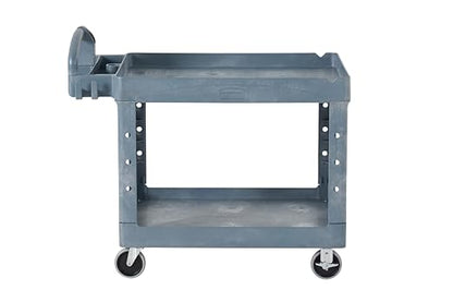 Rubbermaid Commercial Products BRUTE Heavy Duty 2-Shelf Utility/Service Cart, Large, Lipped Shelves, Ergonomic Handle, 750 lbs. Capacity, Black, for Warehouse/Garage/Cleaning/Maintenance/Stadiums