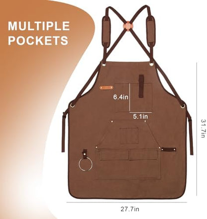 Unisex Woodworking Work Apron, 16oz Multi-Pocket Canvas Apron - Image 2