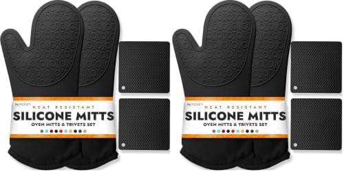 BPA-Free Soft Silicone 4 Piece Oven Mitts & Trivets Set by HOMWE