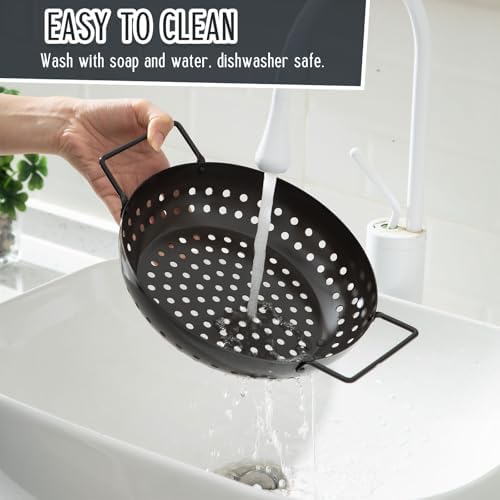 3 Pack Grill Topper Pans for Outdoor Grill, Stainless Steel Vegetables BBQ - Image 6