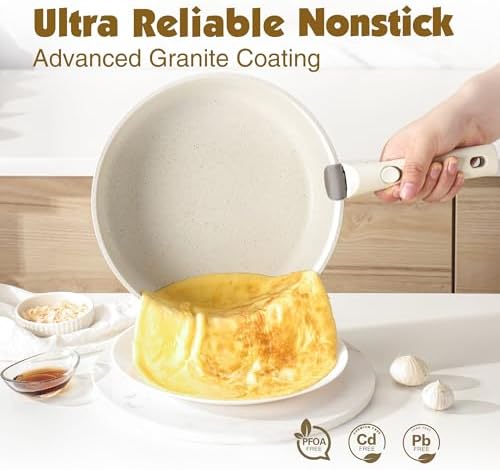 SENSARTE 24 Piece Nonstick Detachable Handle Pots and Pans Set White - Image 4