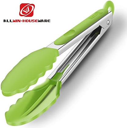 2 Pack Silicone Kitchen Tongs, 9 & 12 Inch, Stainless Steel, Light Green - Image 5