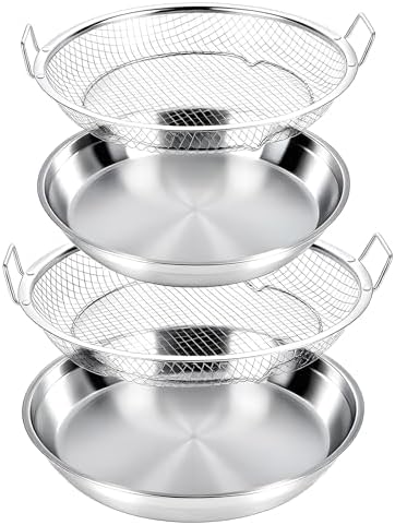 Stainless Steel Air Fryer Mesh Pan & Oil Filter Tray Set, 2 Pack Crisper by Unknown