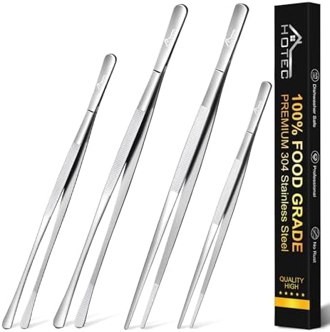HOTEC Kitchen Tweezers Stainless Steel Cooking Tweezers 4 Pcs-10" and 12" by Hotec