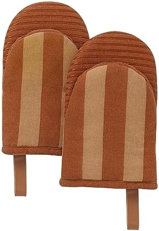 Folkulture Fall Oven Mitts, Heat Resistant, Caramel Brown Set of 2 by Folkulture