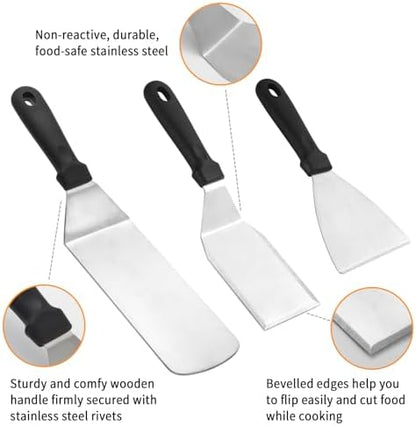 Metal Spatula Set for 5-Griddle Spatula-Griddle Scraper-Burger Press-Stainless - Image 3