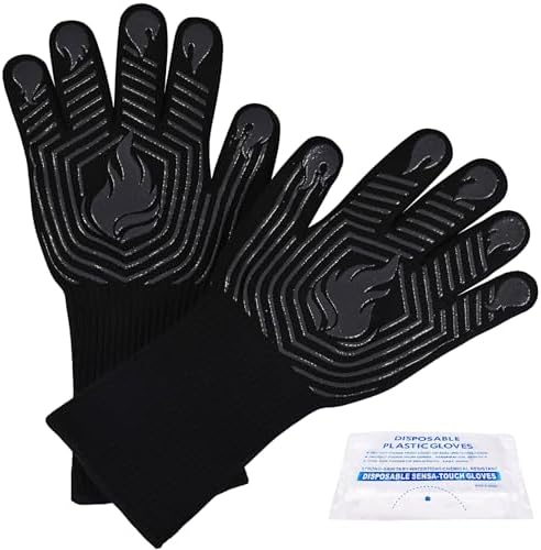 BBQ Gloves, 1472°F Heat Resistant Fireproof Silicone Oven Mitts by KUWANI