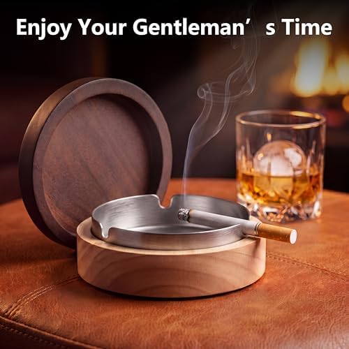 Ashtray with Lid, Wooden with Stainless Steel Insert - Image 7