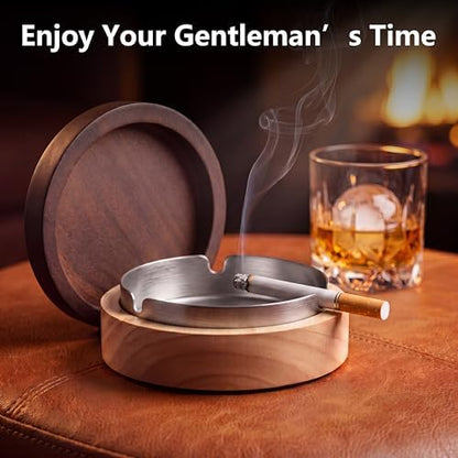 Ashtray with Lid, Wooden with Stainless Steel Insert - Image 7