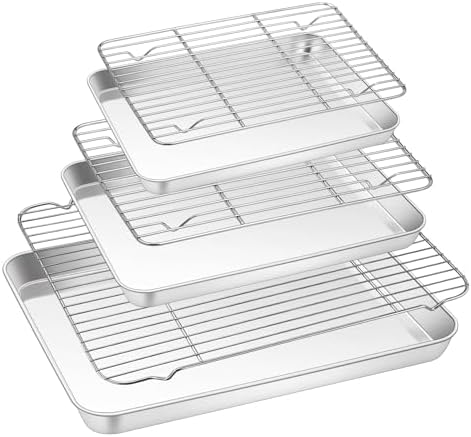 TeamFar Baking Sheet with Rack Set, 3 Pans + 3 Racks, 17.6/12.5/10.5 Inch by TeamFar