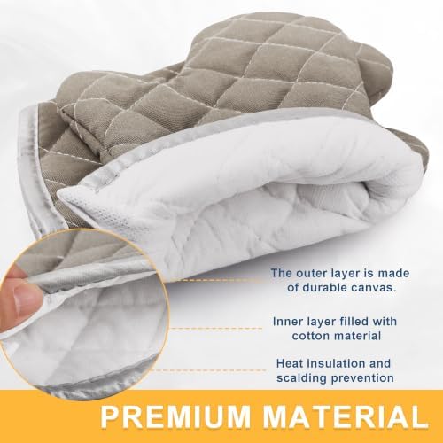 ARCLIBER Grey 12" Quilted Oven Mitts 1 Pair Heat Resistant Kitchen - Image 3