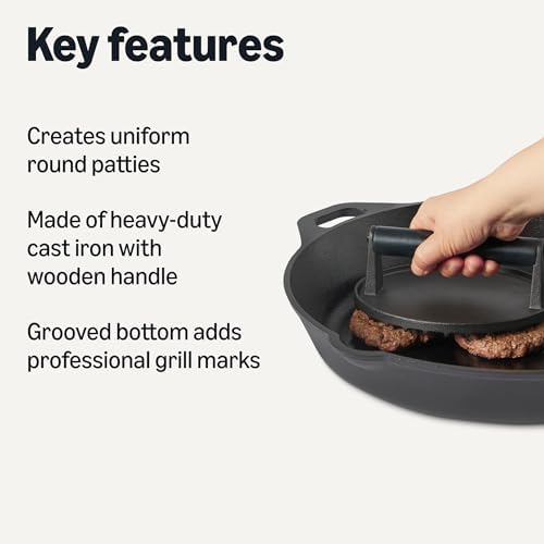 Amazon Basics Smash Burger Press, Cast Iron Bacon Press - Image 2