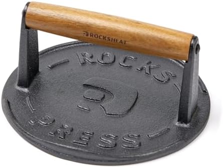 7 Inch Bacon Press, Heavy Duty Cast Iron Grill Press, 2.5 lbs Round Smash by ROCKSHEAT