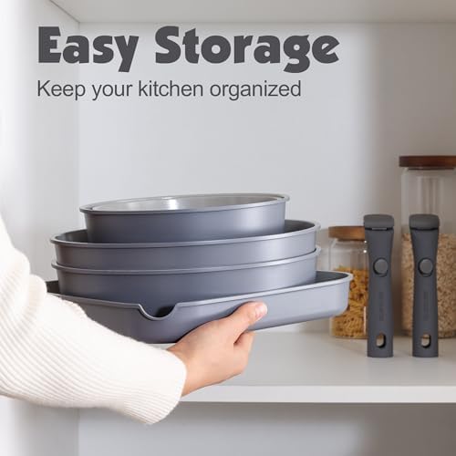 SENSARTE 17 Piece Ceramic Detachable Handle Pots and Pans Set Gray - Image 3