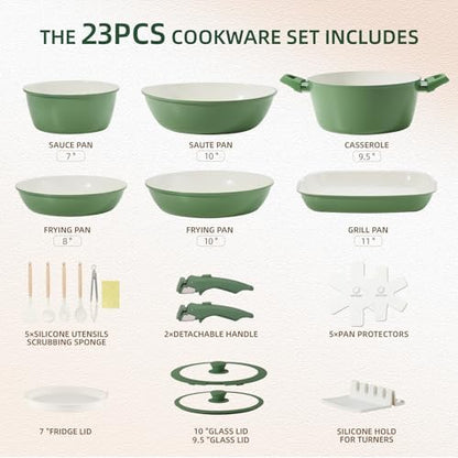 BECIGAR 23pcs Ceramic Pots and Pans Set, Nonstick Detachable Handle Cookware - Image 2