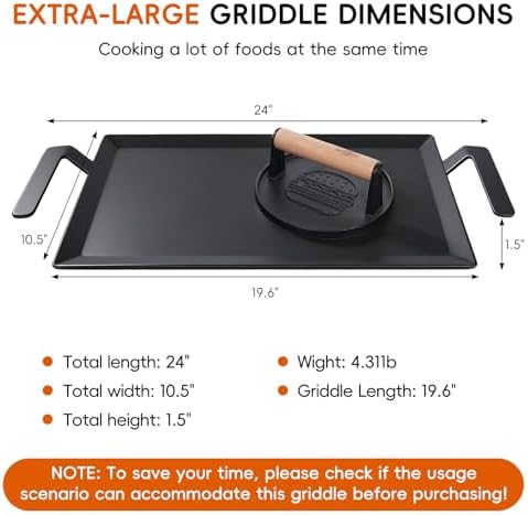 XUDAKAIXIN Carbon Steel Griddle + Grill Press | Professional-Grade Seasoned - Image 4