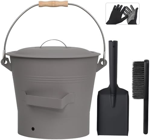BRIAN & DANY Ash Bucket with Lid, 2.6 Gallon Fireplace Ash Bucket with Shovel by BRIANDANY
