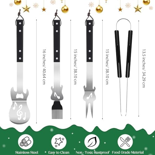 Jingmore 4 Pcs Guitar BBQ Tools Set, Stainless Steel - Image 2