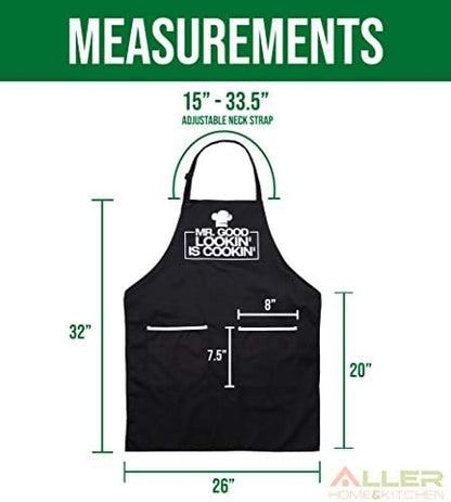 ALLER HOME&KITCHEN Funny Apron for Men, 2 Large Pockets One Size Fits All Chef - Image 3
