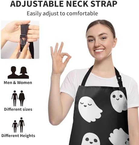 Halloween Aprons for Women Ghost Black Adjustable Apron - Image 7