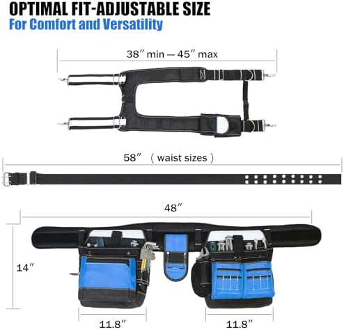 Tool Belt with Suspenders for Men, Heavy Duty Construction Tool Belt with 32 - Image 3