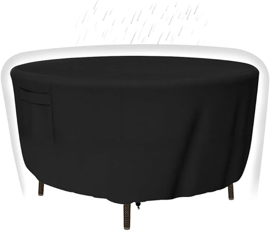 Tuyeho Heavy Duty Round Patio Table Cover (96D x 28H Inch), Waterproof & Weather Resistant, Anti UV - Black