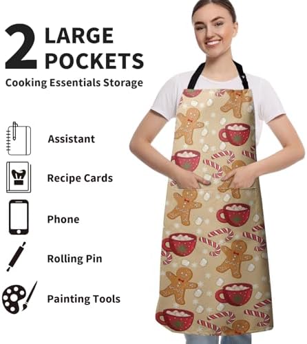 Christmas Apron with Pocket Gingerbread Men and Candy Cane Aprons with Long - Image 5