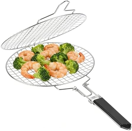 uxcell Grill Fish Grill Basket Stainless Steel Round Outdoor Camping Rack by uxcell