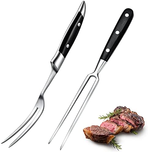 Chengu 2 Pack 12'' Meat Carving Fork Set Straight and Curved Two Prong Fork by CHENGU