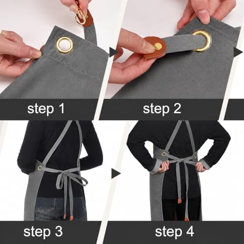 Canvas Chef Apron for Men and Women, Cross-Back, 5 Pockets - Image 5