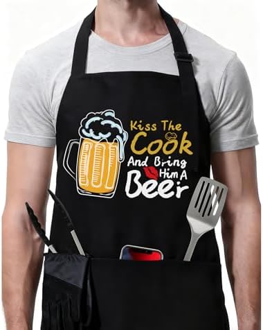 ZOORON Funny Black Chef Aprons for Men Adjustable BBQ Kitchen Cooking Apron by ZOORON