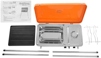 Dual Burner Camping Stove, 5860BTU*2 Portable Outdoor Gas Grill, Propane BBQ Cooker Tabletop Barbecue Stove with Detachable Legs & Windshield for Camping Tailgating Beach Parties and Backyard Cooking