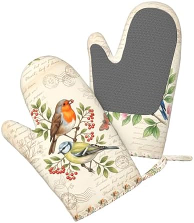 Retro Birds 4 Pcs Heat Resistant Oven Mitts Pot Holders Gloves - Image 3