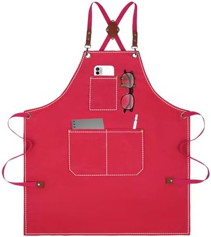 Aprons For Women Men With Large Pockets, Waterproof Cotton Chef Aprons For by YELEGAI