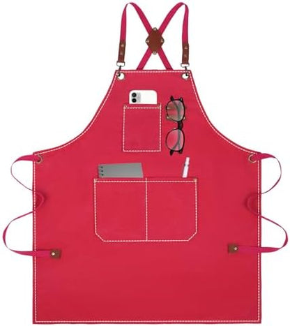 Aprons For Women Men With Large Pockets, Waterproof Cotton Chef Aprons For by YELEGAI